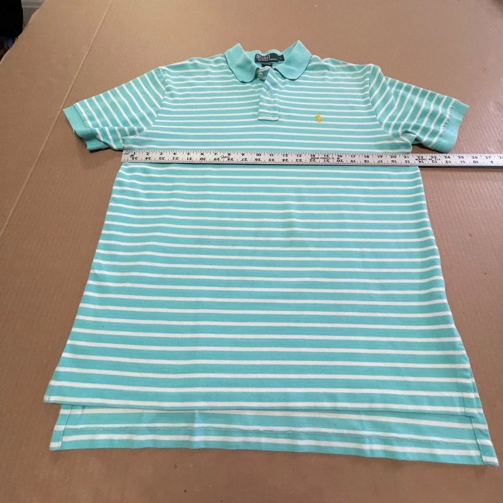 Polo Ralph Lauren Men's Size Large  Turquoise Striped Polo‎ Shirt Yellow Pony